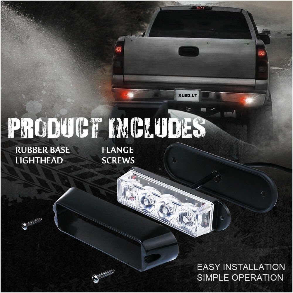 Įspėjamasis galingas 4 LED švyturėlis - raudonas 12V-24V 8
