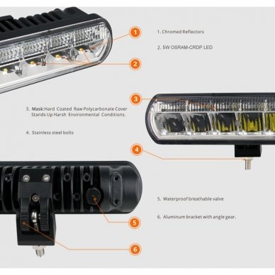 2x LED BAR + DRL sertifikuoti žibintai OSRAM-CRDP 2x50W 2x5000LM 12V (E9 HR PL RL) COMBO 2x32cm 7
