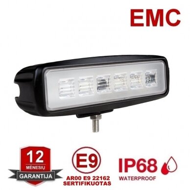 Sertifikuotas atbulinės pavaros LED žibintas AR00 E9 22162, 18W, 9-32V, 6 LED