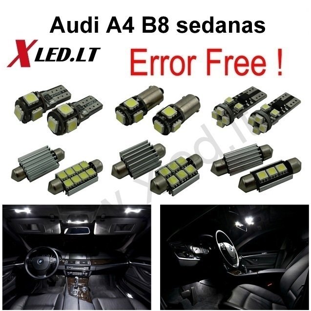 Audi A4 B8 sedanas LED salono apšvietimo lempučių komplektas Audi A4 B8 sedanas LED salono apšvietimo lempučių komplektas