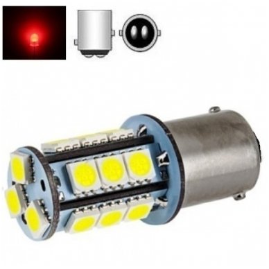 BAY15D- P21/5W, 2 kontaktai, 12V 4W 18 led SMD raudona gabaritų ir stabžių žibinto lemputė