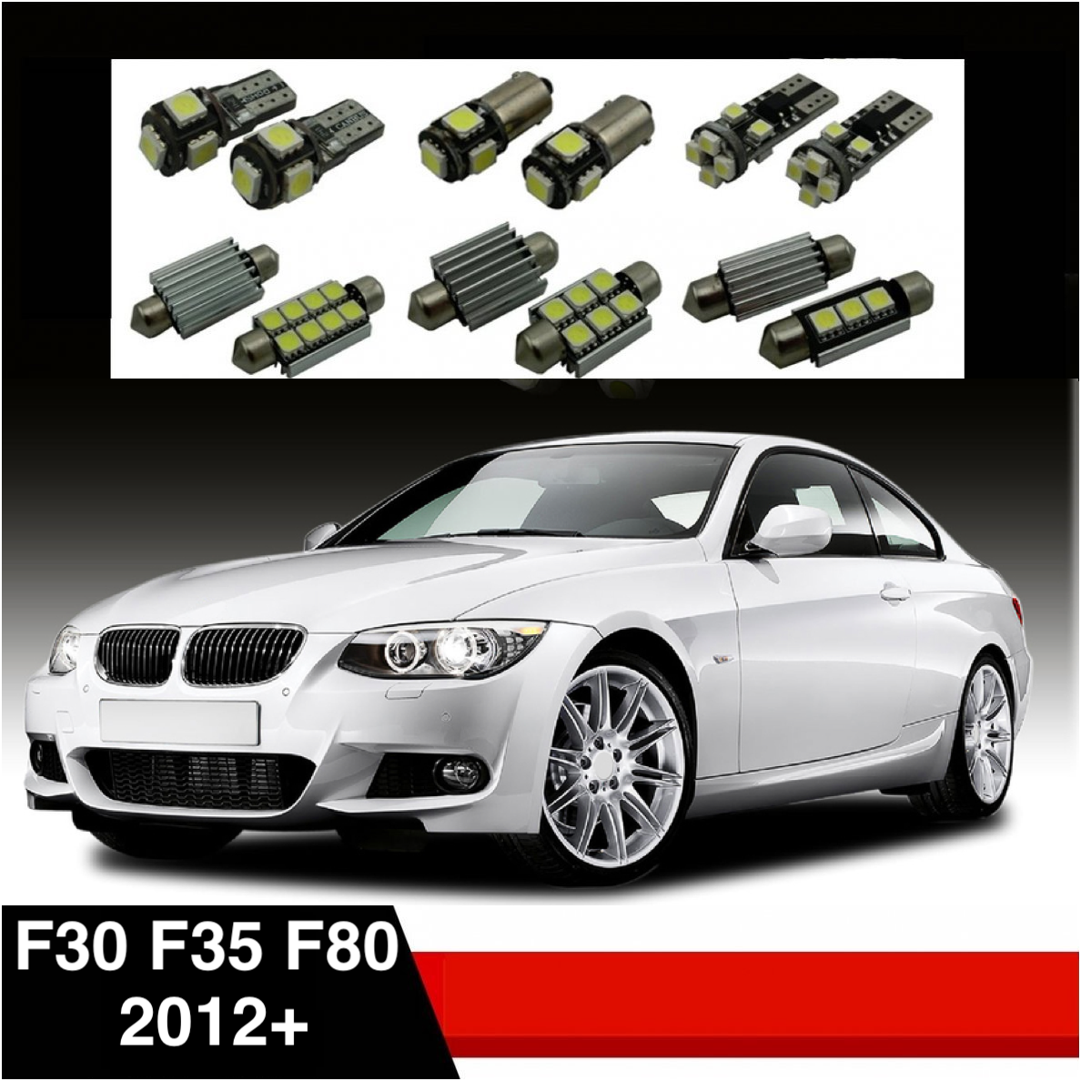 BMW 3 F30 F35 F80 LED salono apšvietimo lempučių komplektas BMW 3 F30 F35 F80 LED salono apšvietimo lempučių komplektas
