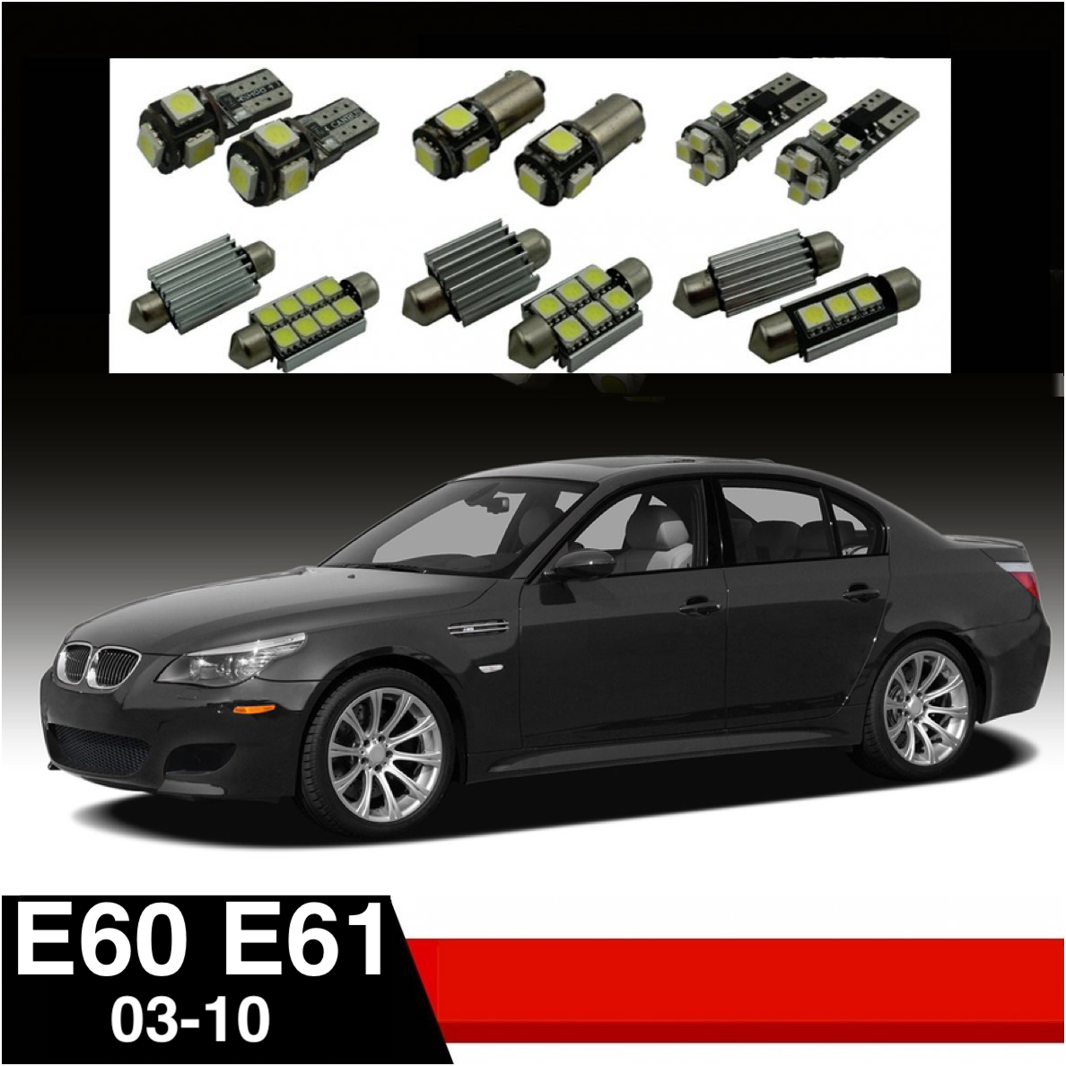 BMW 5 E60 E61 LED salono apšvietimo lempučių komplektas BMW 5 E60 E61 LED salono apšvietimo lempučių komplektas