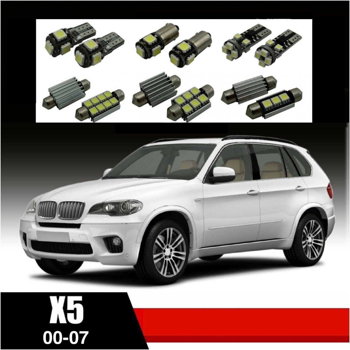 BMW X5 E53 LED salono apšvietimo lempučių komplektas BMW X5 E53 LED salono apšvietimo lempučių komplektas