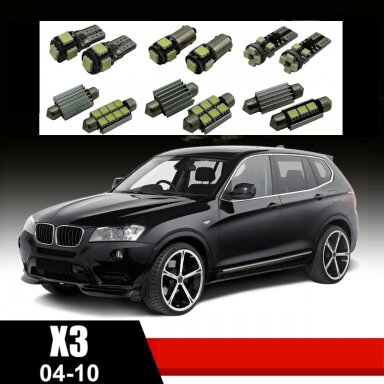BMW X3 E83 LED salono apšvietimo lempučių komplektas BMW X3 E83 LED salono apšvietimo lempučių komplektas