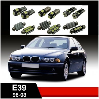 BMW 5 E39 LED salono apšvietimo lempučių komplektas BMW 5 E39 LED salono apšvietimo lempučių komplektas