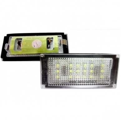 BMW E46-Fafelift 2D (04-06), E46-M (04-06) E4 Sertifikuotas numerio apšvietimo lemputės x2vnt. 18 SMD 3w 6000k BMW E46-Fafelift 2D (04-06), E46-M (04-06) E4 Sertifikuotas numerio apšvietimo lemputės x2vnt. 18 SMD 3w 6000k