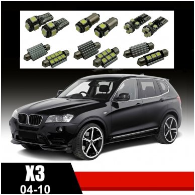 BMW X3 E83 LED salono apšvietimo lempučių komplektas BMW X3 E83 LED salono apšvietimo lempučių komplektas