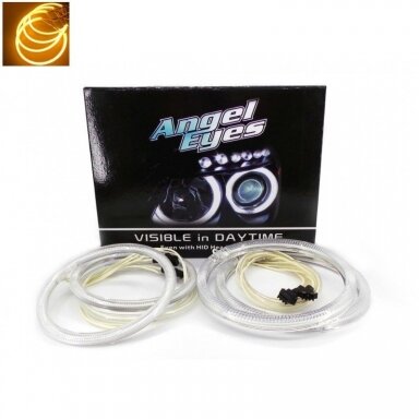 CCFL Amber Eyes geltoni šviesos žiedai E36; E38; E39; E46 su lešiu iki facelift; E46 cope 99-03 m