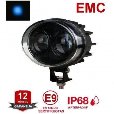 EMC LED mėlynas autokrautuvo saugos - žemės ūkio purkštuvo žibintas 10-30V E13, 10R-04 EMC LED mėlynas autokrautuvo saugos - žemės ūkio purkštuvo žibintas 10-30V E13, 10R-04