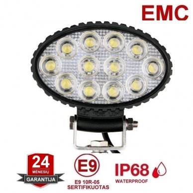 EMC LED plataus švietimo darbo žibintas 36W, 10-30V, 12 LED EMC LED plataus švietimo darbo žibintas 36W, 10-30V, 12 LED