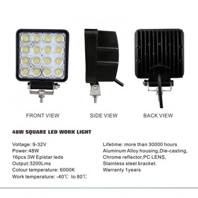EMC LED siauro švietimo darbo žibintas 48W, 10-30V, 16 LED 6
