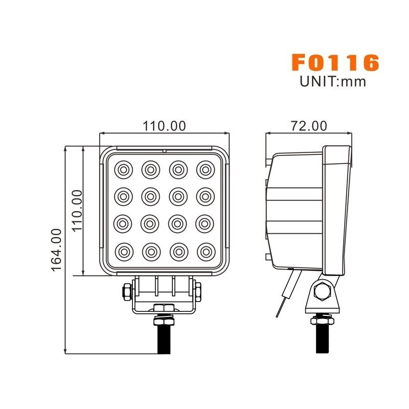 EMC LED plataus švietimo darbo žibintas 48W, 10-30V, 16 LED 6