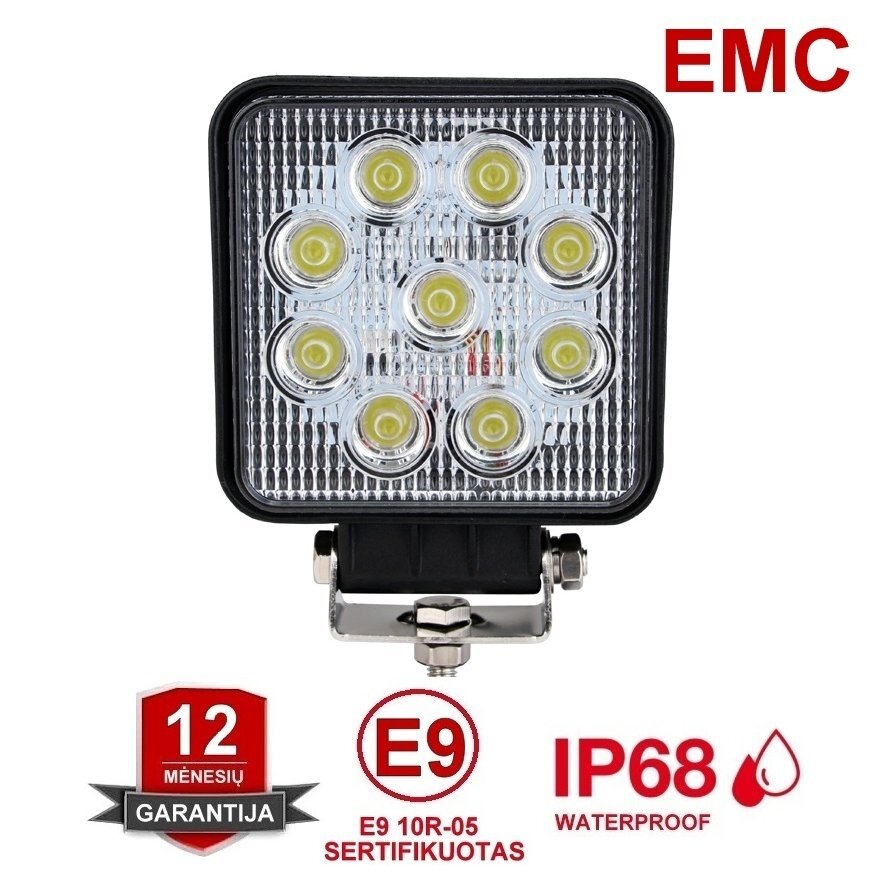EMC LED siauro švietimo darbo žibintas 27W, 10-30V, 9 LED