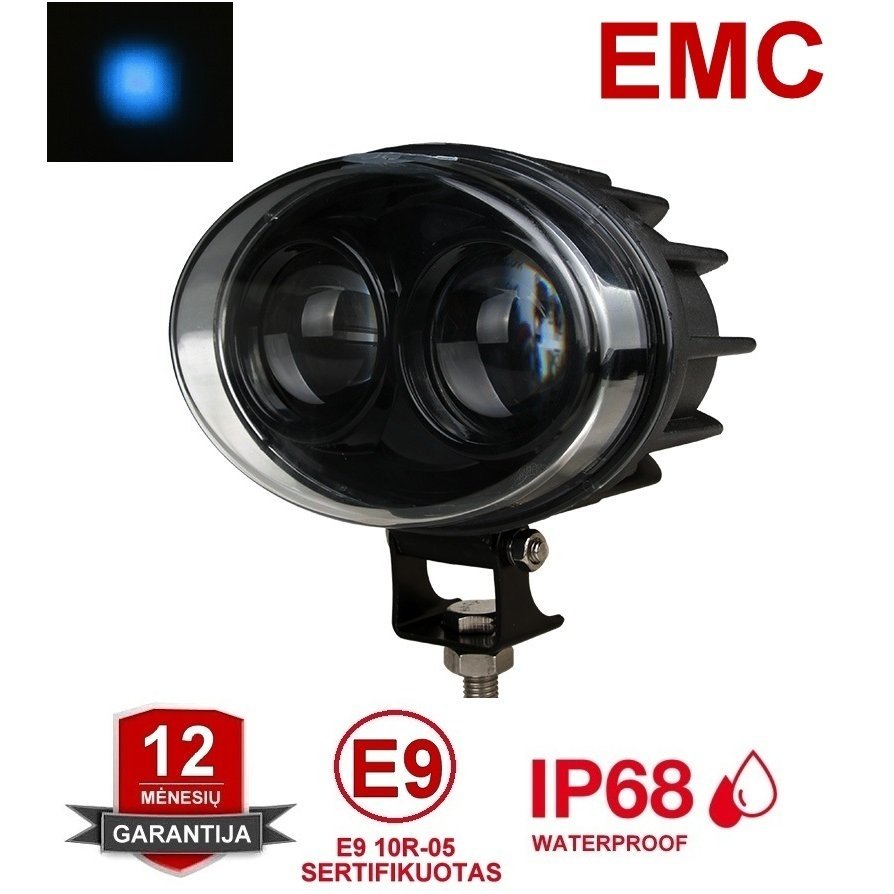 EMC LED mėlynas autokrautuvo saugos - žemės ūkio purkštuvo žibintas 10-30V E13, 10R-04 EMC LED mėlynas autokrautuvo saugos - žemės ūkio purkštuvo žibintas 10-30V E13, 10R-04