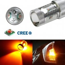 Geltona LED 3156 /3157 - 9w, 6 CREE LED dviejų - keturių kontaktų amerikietiškų automobilių posūkio lemputė