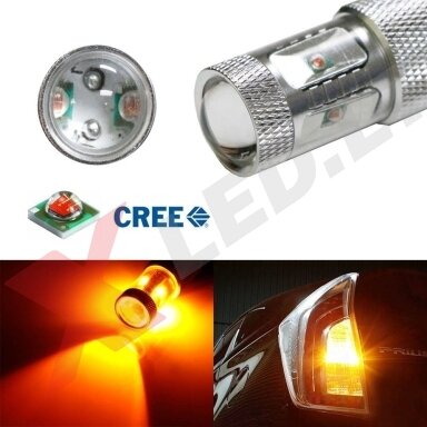 Geltona LED W21W / T20 / 7440 / WY21W - 9w, 6 CREE LED dviejų kontaktų amerikietiškų automobilių posūkio lemputė