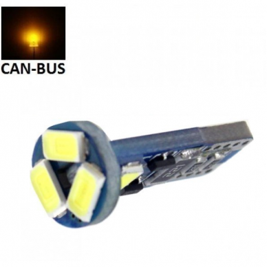 Geltona LED CAN BUS lemputė T10 / W5W / WY5W - 5 LED Geltona LED CAN BUS lemputė T10 / W5W / WY5W - 5 LED