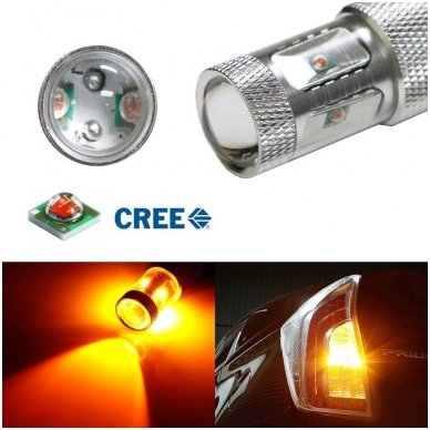 Geltona LED WY21W / T20 / 7440 / W21W - 9w, 6 CREE LED dviejų kontaktų amerikietiškų automobilių posūkio lemputė 1