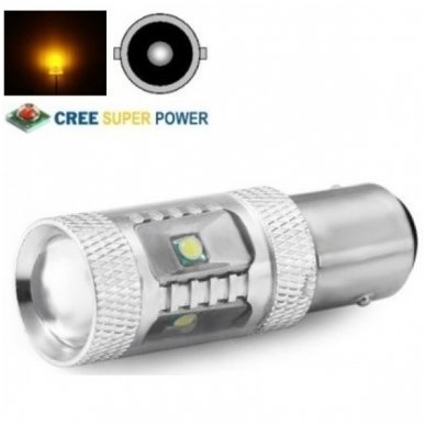 Geltona SUPER CREE LED "BA15S, P21W, PY21W " 12v-24v, 9w, 6 smd - 700 LM galios - aukščiausios galios led posūkio žibintų lemputė su priekyje lešiu Geltona SUPER CREE LED "BA15S, P21W, PY21W " 12v-24v, 9w, 6 smd - 700 LM galios - aukščiausios galios led posūkio žibintų lemputė su priekyje lešiu