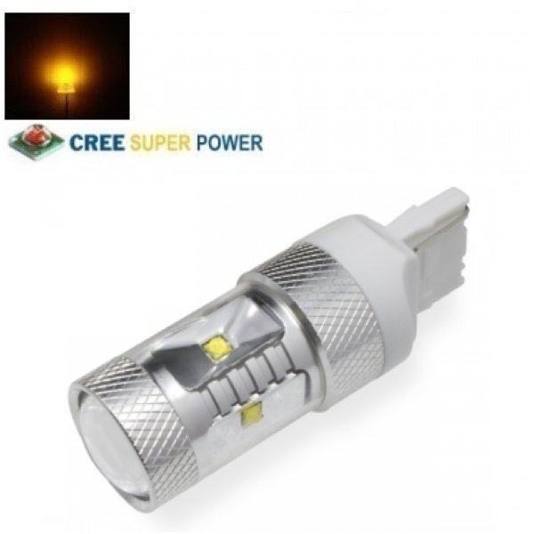 Geltona LED W21W / T20 / 7440 / WY21W - 9w, 6 CREE LED dviejų kontaktų amerikietiškų automobilių posūkio lemputė Geltona LED W21W / T20 / 7440 / WY21W - 9w, 6 CREE LED dviejų kontaktų amerikietiškų automobilių posūkio lemputė