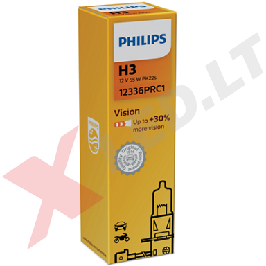 H3 Philips Vision +30% halogeninės 12v 55w, 12336PRB1 lemputė