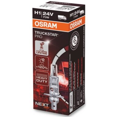 H1 OSRAM TRUCKSTAR PRO lemputė +120%  2.5X MORE LIFETIME 24V 70W 64155TSP
