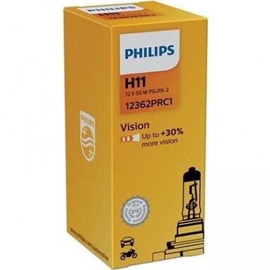 H11 1vnt. Philips Vison +30% 12v 55w 12362PRC1 halogeninė lemputė H11 1vnt. Philips Vison +30% 12v 55w 12362PRC1 halogeninė lemputė