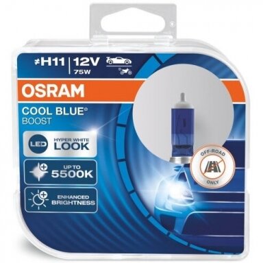 H11 OSRAM COOL BLUE BOOST, 75W 5500K, +50% šviesos, 62211CBB-HCB, 4052899439849 H11 OSRAM COOL BLUE BOOST, 75W 5500K, +50% šviesos, 62211CBB-HCB, 4052899439849