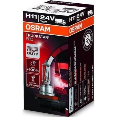 H11 OSRAM TRUCKSTAR PRO lemputė +100% 2.5X MORE LIFETIME 24V 70W 64216TSP H11 OSRAM TRUCKSTAR PRO lemputė +100% 2.5X MORE LIFETIME 24V 70W 64216TSP