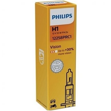 H1 1vnt. Philips Vison +30% 12v 55w 12258PRC1 halogeninė lemputė H1 1vnt. Philips Vison +30% 12v 55w 12258PRC1 halogeninė lemputė