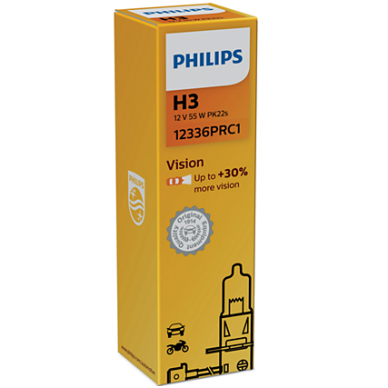H3 Philips Vision +30% halogeninės 12v 55w, 12336PRB1 lemputė 1