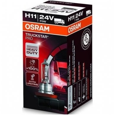 H11 OSRAM TRUCKSTAR PRO lemputė +100%  2.5X MORE LIFETIME 24V 70W 64216TSP
