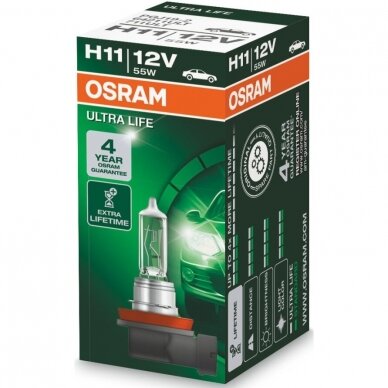 H11 OSRAM ULTRA LIFE lemputė 4 metai garantija, 64211ULT halogeninė lemputė 1