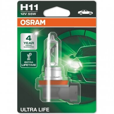 H11 OSRAM ULTRA LIFE lemputė 4 metai garantija, 64211ULT halogeninė lemputė