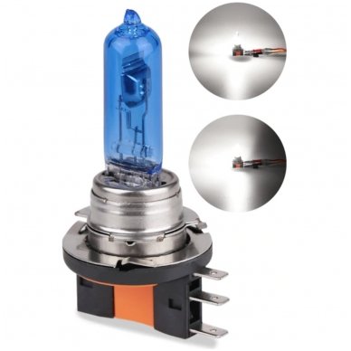 H15 1vnt. 5000K SUPER XENON WHITE 12v 15w/55w halogeninė lemputė 2 H15 1vnt. 5000K SUPER XENON WHITE 12v 15w/55w halogeninė lemputė 2