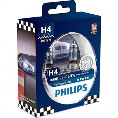 H4 Philips RacingVision +150% 55W lempučių komplektas 12342RVS2