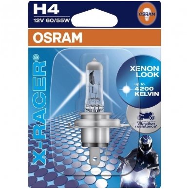 H4 1vnt. OSRAM X- RACER 4200K, +20% šviesos 64193XR-01B 4052899253681 halogeninė lemputė