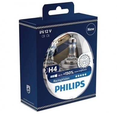 H4 Philips RacingVision +150% 55W lempučių komplektas 12342RVS2 7