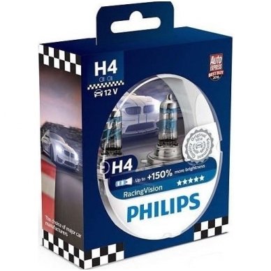 H4 Philips RacingVision +150% 55W lempučių komplektas 12342RVS2