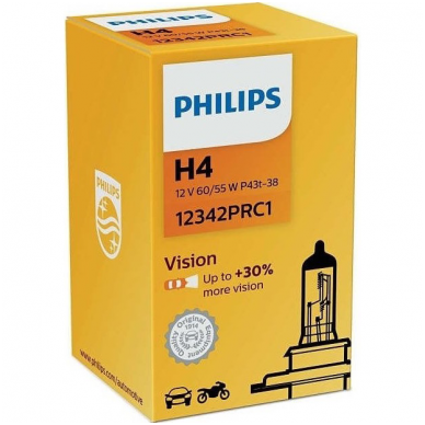 H4 Philips Vision +30% halogeninės 12v 55w, 12342PRC1 H4 Philips Vision +30% halogeninės 12v 55w, 12342PRC1