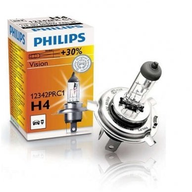 H4 Philips Vision +30% halogeninės 12v 55w, 12342PRC1 3