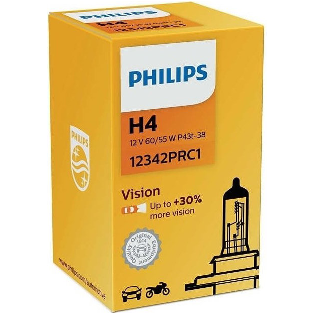 H4 Philips Vision +30% halogeninės 12v 55w, 12342PRC1 H4 Philips Vision +30% halogeninės 12v 55w, 12342PRC1