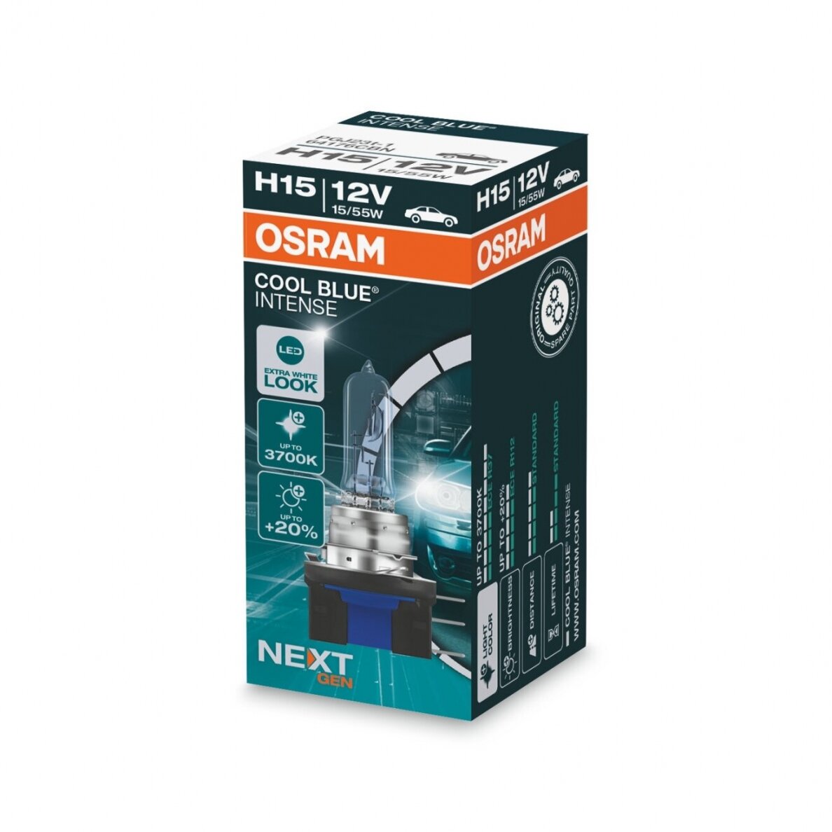 H15 OSRAM COOL BLUE INTENSE iki 5000K LED look, +100% šviesos (NEXT GEN) 64176CBN