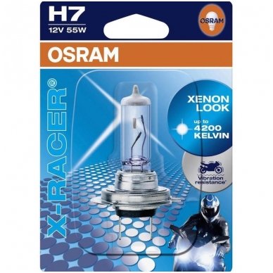 H7 1vnt. OSRAM X- RACER 4200K, +20% šviesos 64210XR-01B 4052899253704 halogeninė lemputė