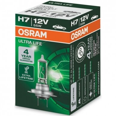 H7 OSRAM ULTRA LIFE lemputė 4 metai garantija, 64210ULT, 4008321416292 halogeninė lemputė 1