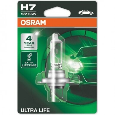 H7 OSRAM ULTRA LIFE lemputė 4 metai garantija, 64210ULT, 4008321416292 halogeninė lemputė