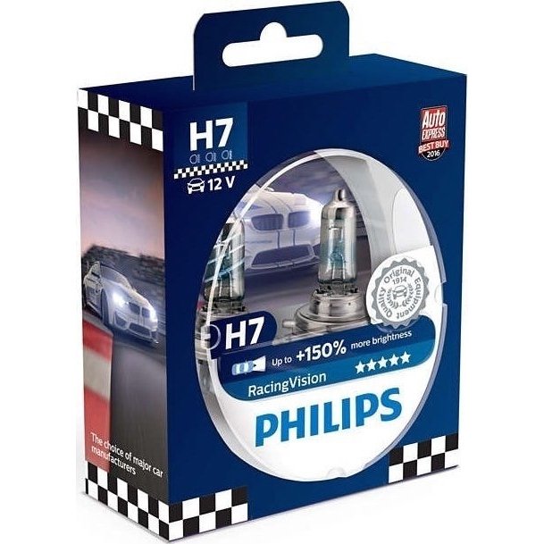 H7 Philips RacingVision +150% 55W lempučių komplektas 12972RVS2, Halogenai