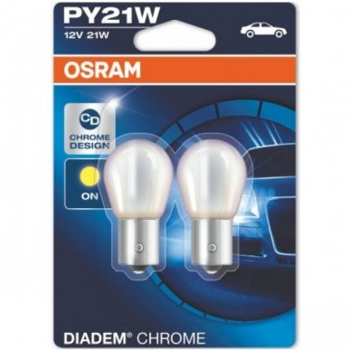 Halogeninės lemputės PY21W 2vnt. Osram DIADEM & CHROME 12V 21W geltonos 7507DC-02B, 4008321972774