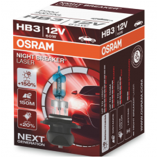 HB3 / 9005 OSRAM NIGHT BREAKER LASER +150% šviesos, +150m švietimo, +20% baltumo halogeninė lemputė